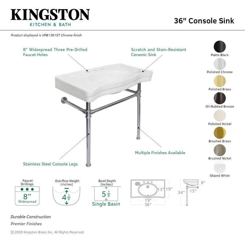 Kingston Brass Imperial White/Polished Brass Ceramic Specialty Console